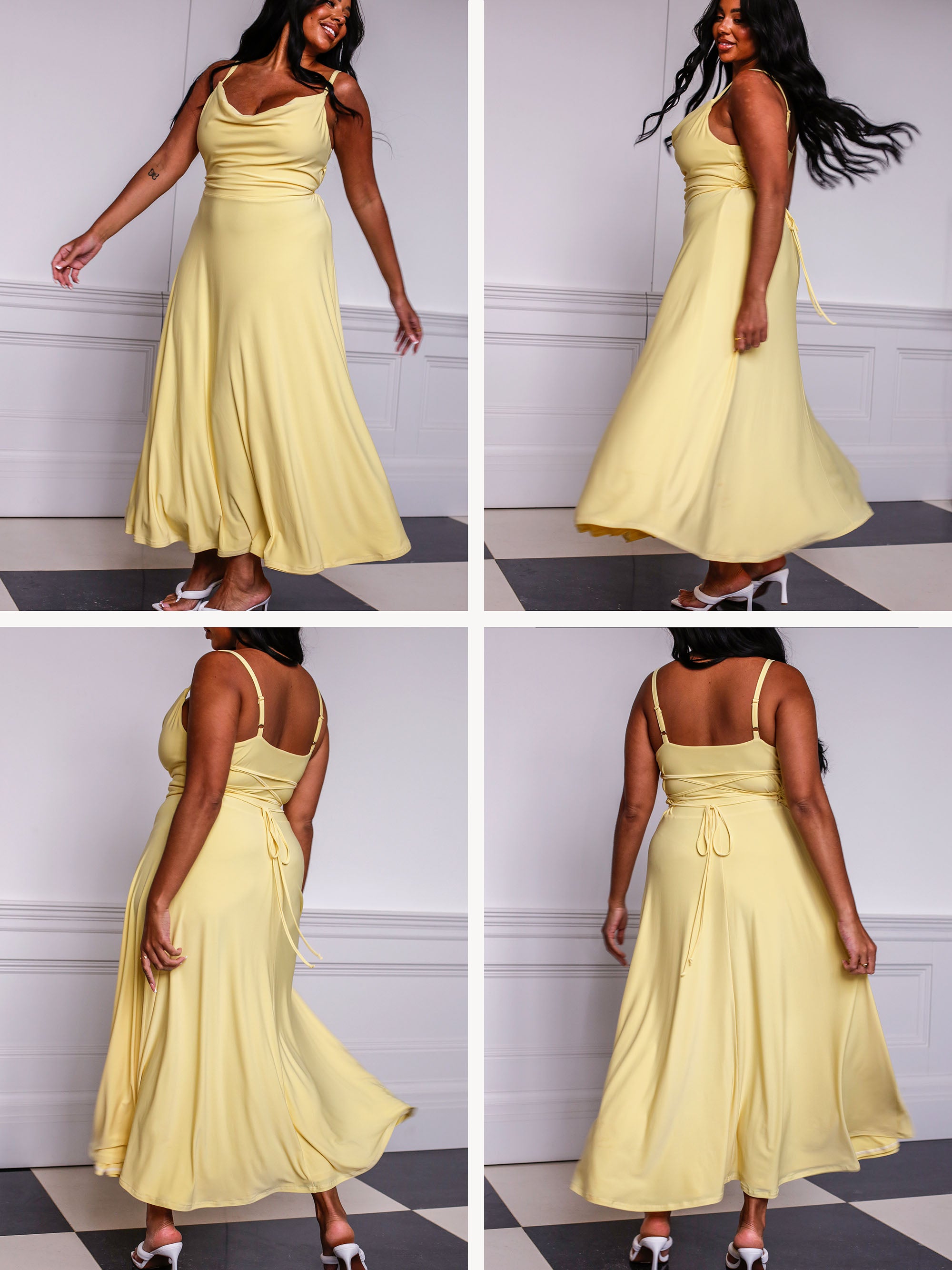 Lulah Drape Maxi Dress with Built-in Bra, Summer Solid Color Round Neck  Sling Waist Sexy Dress